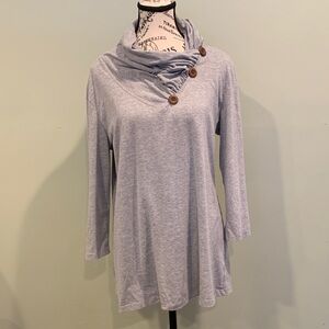 Found Women’s XL Extra Large Gray 3/4 Sleeve Tunic Top with Wood Buttons at Neck